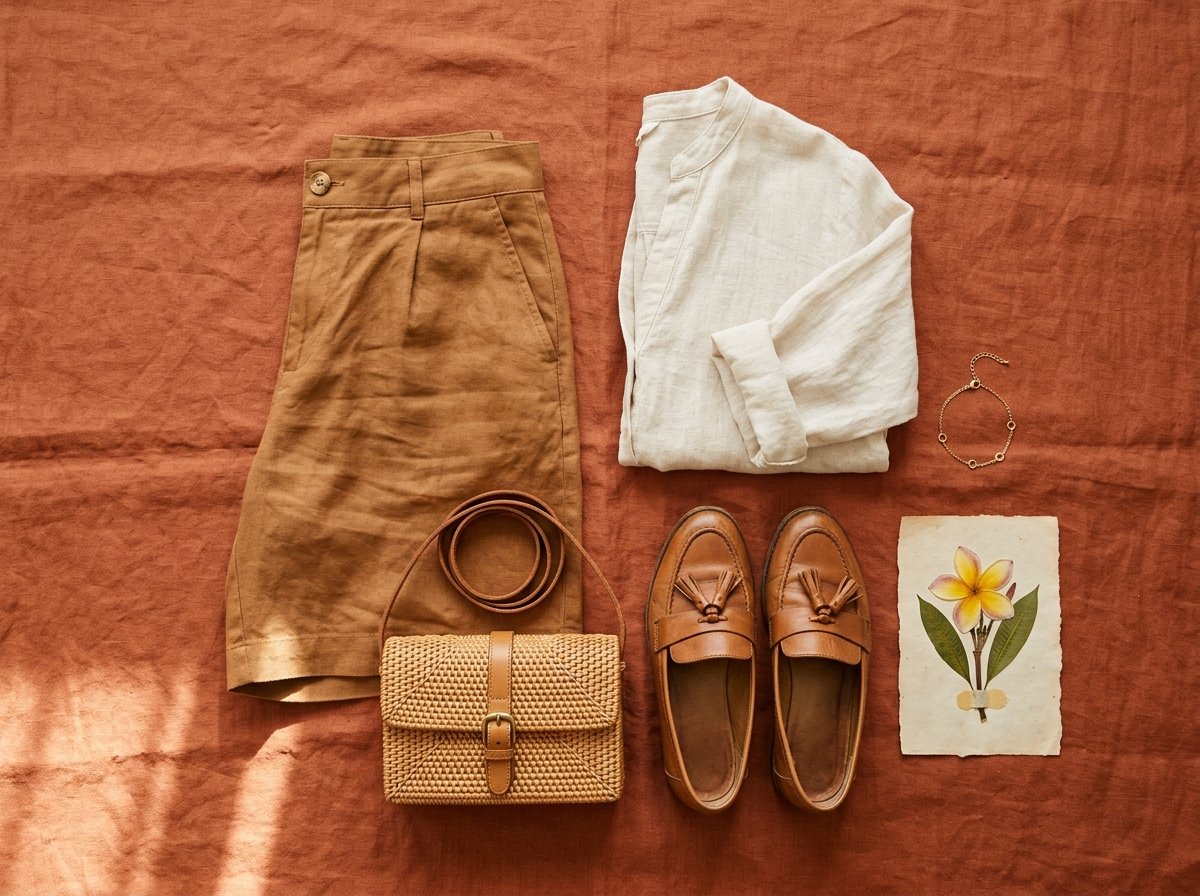 Bermuda shorts summer 2026 styling flat lay